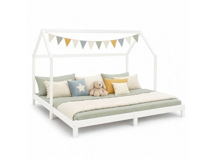 Lit Enfant 90x200 cm Blanc Lit cabane extensible en lit double Lit fonctionnel avec sommier Bois