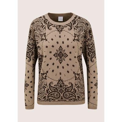 Longpullover MADELEINE "Pullover Kaschmirpullover mit Paisley-Muster", Damen, Gr. 36/38, beige (cappuccino, braun), Modern, regular fit, Pullover Longpullover