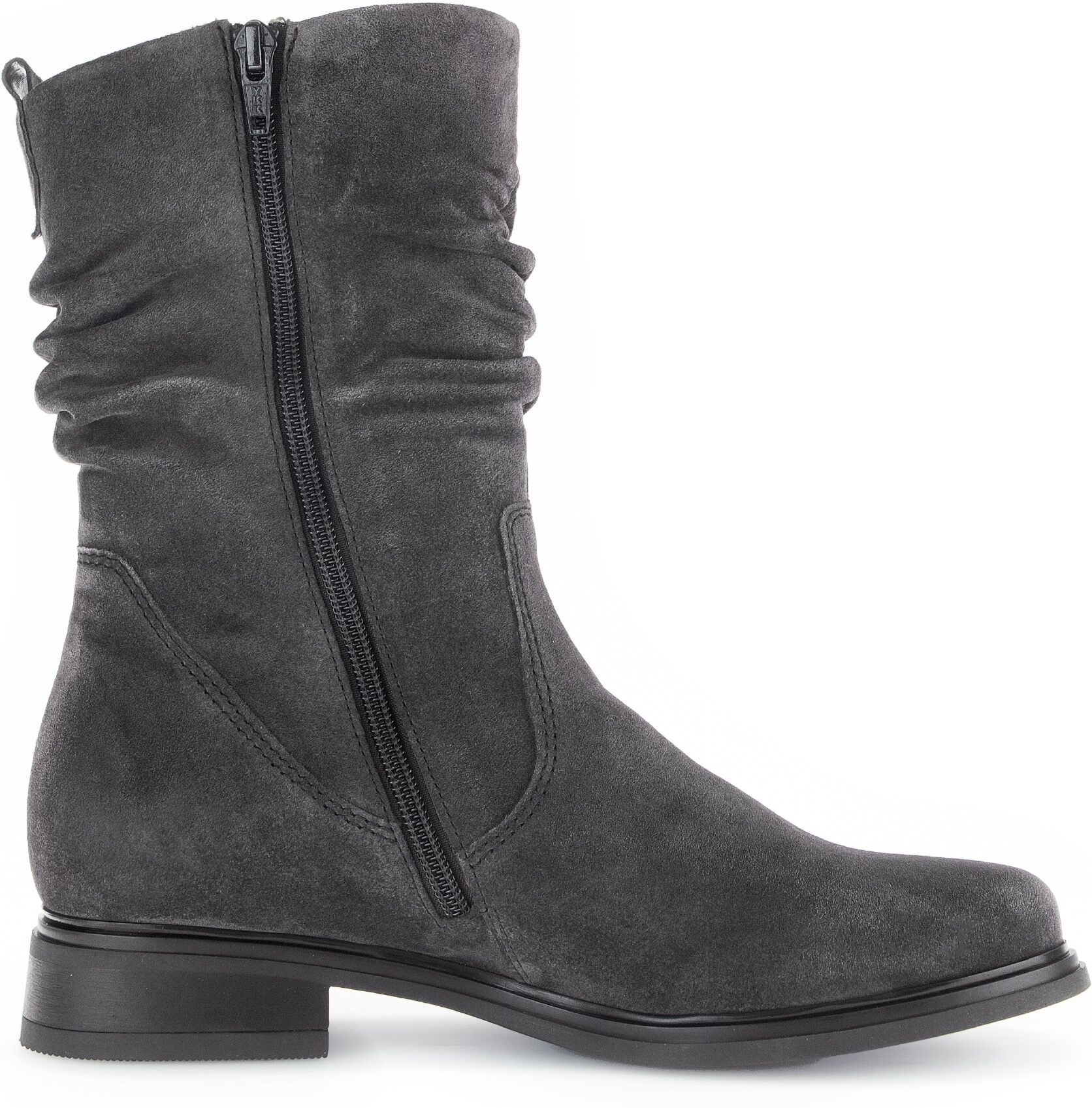 Stiefel GABOR "Genua", Damen, Gr. 44, grau (dunkelgrau), Veloursleder, unifarben, Schuhe Stiefel, Blockabsatz, Kurzstiefel, mit Innenreissverschluss dunkelgrau 44