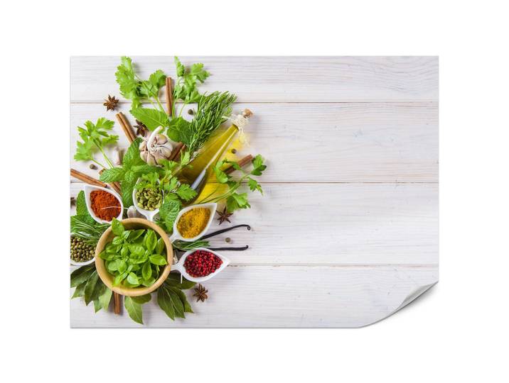 Muralo Fototapete für Küche Kräuterbukett Gewürze Aromen 450x315, Rot, Grün, Gelb, Grau, Papier, Essen/Getränk, Rechteckig, 450x315 cm, Tapeten & Wandverkleidungen, Fototapeten