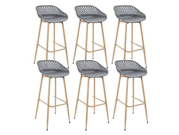 TRESSIE - Lot de 6 Tabourets Gris Pieds Effet Bois Verni