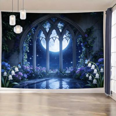 Uplift Picks Gothic Window Landscape Tapestry Forest Wall Hanging Nature Decor 10 150x200cm 59x79in