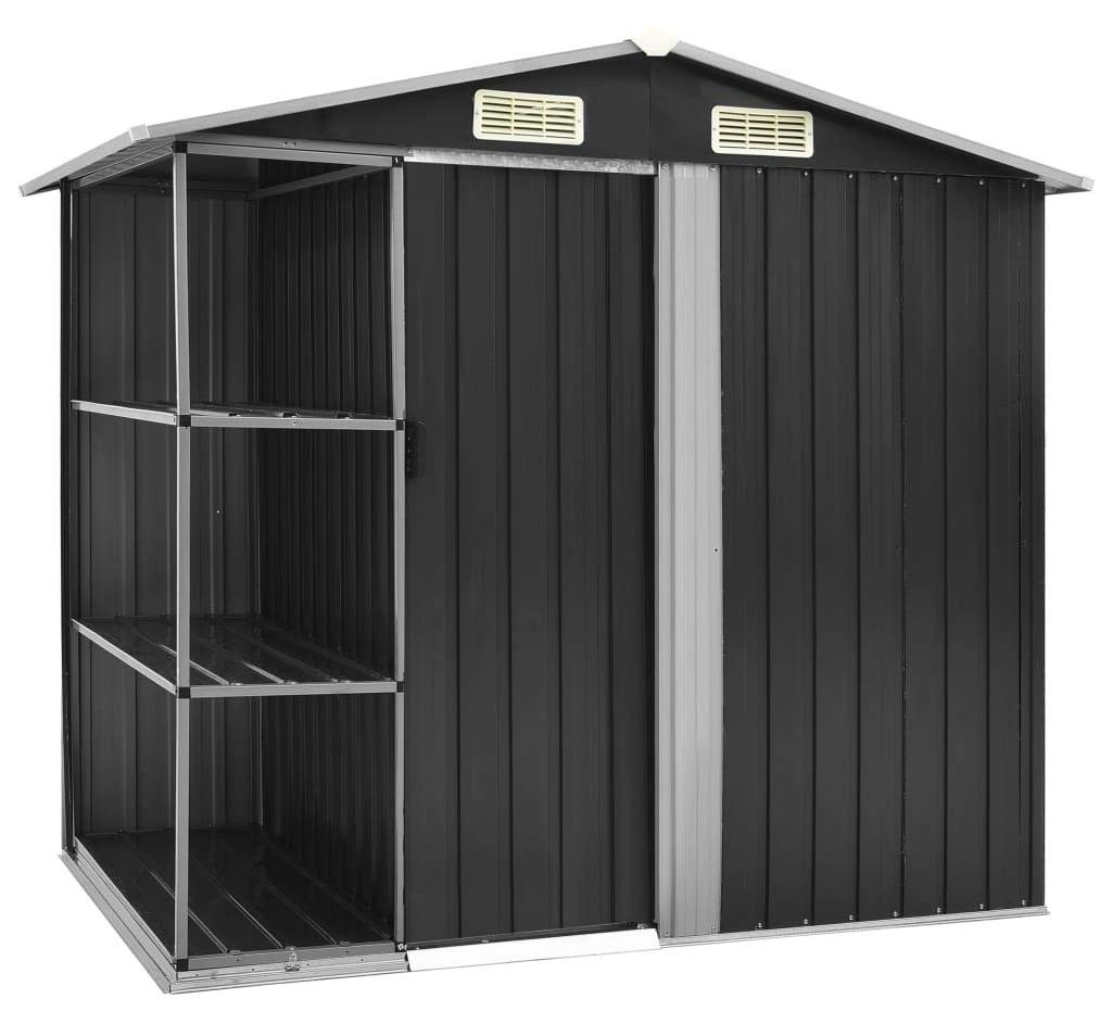 Gerätehaus aus Metall, Anthrazitfarben - 130x130x183 cm - Wasserabweisend - Schiebetüren