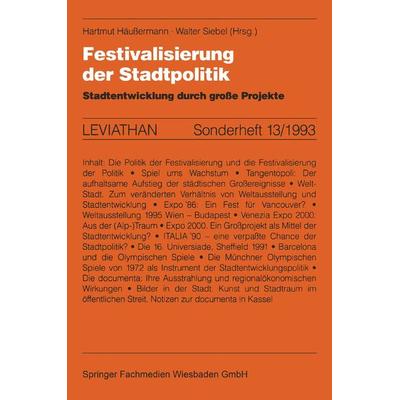 Festivalisierung der Stadtpolitik, Taschenbuch von Hartmut Häussermann, VS Verlag für Sozialwissenschaften, 978-3-531-12507-7