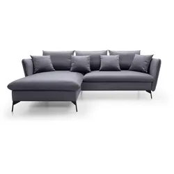 ECKSOFA FERRO Grau Velours-Stoff mit Schlaffunktion
