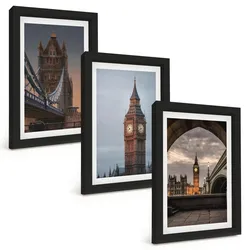 BILDER SET 3er Set - 20x30 cm Schwarzer Rahmen - London Bridge Big Ben Uhr