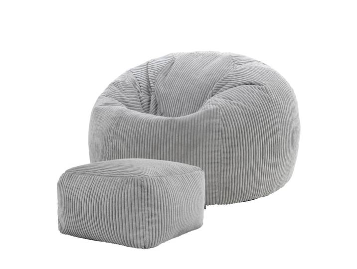 Pouf avec repose-pied carré velours côtelé gris clair