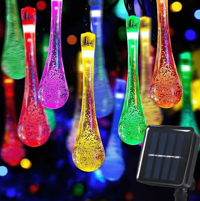 Inspire Curations Solar Raindrop String Lights With 8 Lighting Modes color 7m 50led