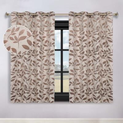 Superior Leaves Botanical Room Darkening Grommet Curtain Panels Set of 2, Machine Washable Window Treatments