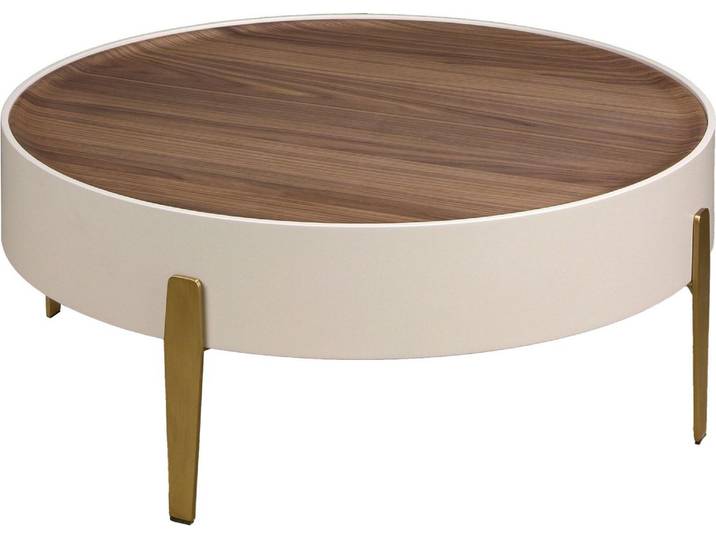 Angel Cerdá Runder Couchtisch Nussbaum, beiges Holz und polierter goldener Stahl 2151