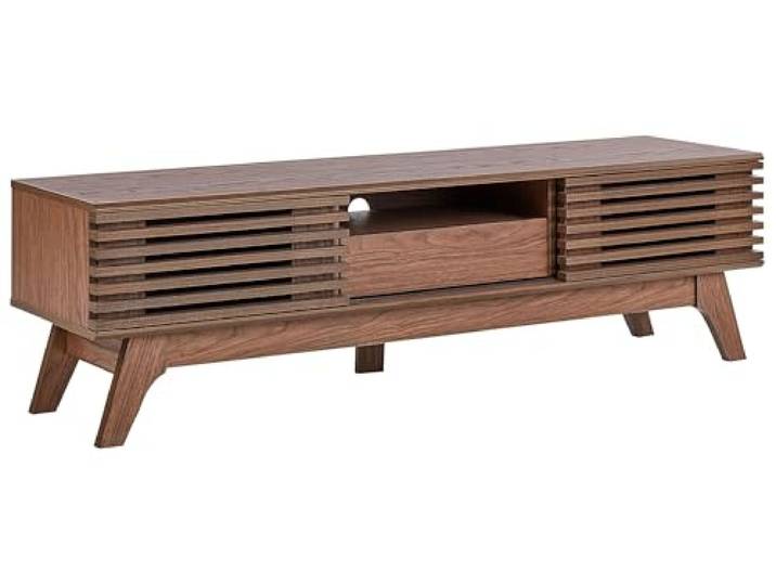 Beliani TV-Möbel Braun Faserplatte 1 Schubladen Praktischer Fernsehschrank Holzwerkstoff, 2 Türen, 5 Einlegeböden, Retro, Laminiert, 149 x 35 x 44 cm