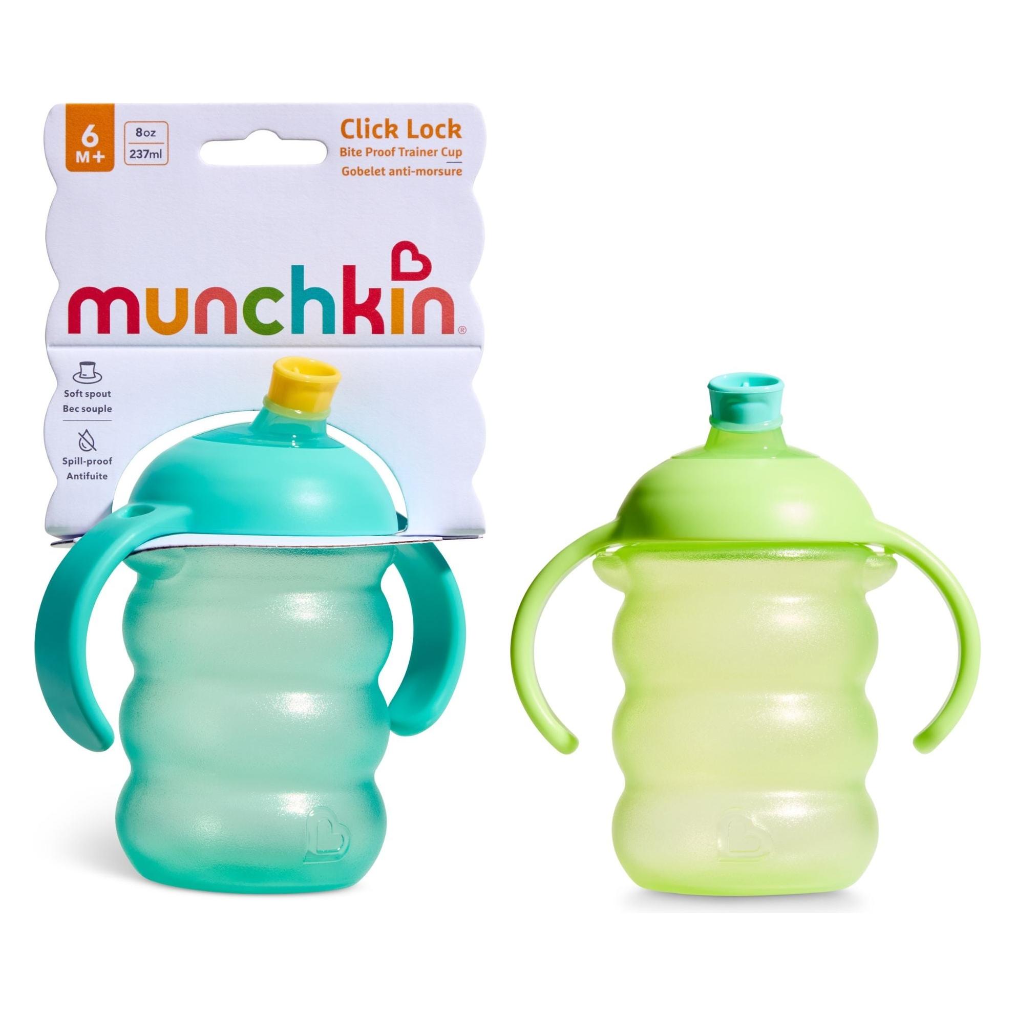Munchkin - 2pk Click Lock Bite-Proof Trainer Cup +6m - Blue/Green - 240 ml (240 ml) (5019090906531)