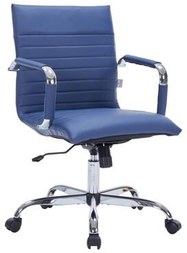 LeisureMod Harris Mid Back Ergonomic Office Chair - Ribbed PU Leather Executive Desk Chair - Chrome Frame Swivel Computer Seat