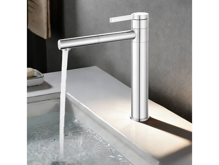 Robinet de lavabo haut de gamme, robinet rotatif à 360 degrés, construction en cuivre et acier inoxydable, antirouille et durable pour lavabo