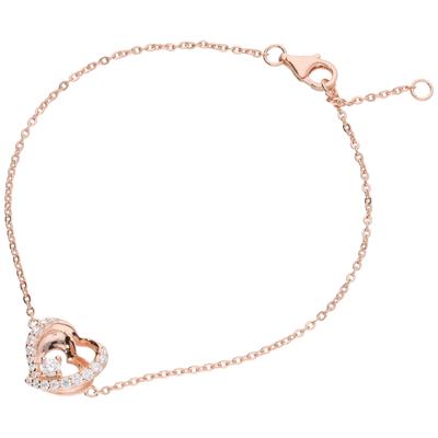 Armband SMART JEWEL "Herz mit Zirkonia, rosé vergoldet, Silber 925", rosa (rosé vergoldet), Armbänder, Damen, 19cm, Armband