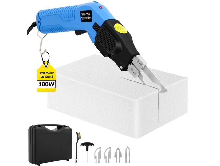 Kit de découpe de mousse à chaud réglable 100W, 4 lames remplaçables, outil de découpe électrique à double ventilateur de refroidissement, température maximale 600°C ℃ Sangle en mousse, éponge,
