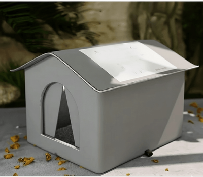 PetsAreLife Waterproof Outdoor Cat House, Feral Cat Shelter With Cold Resistance gray m