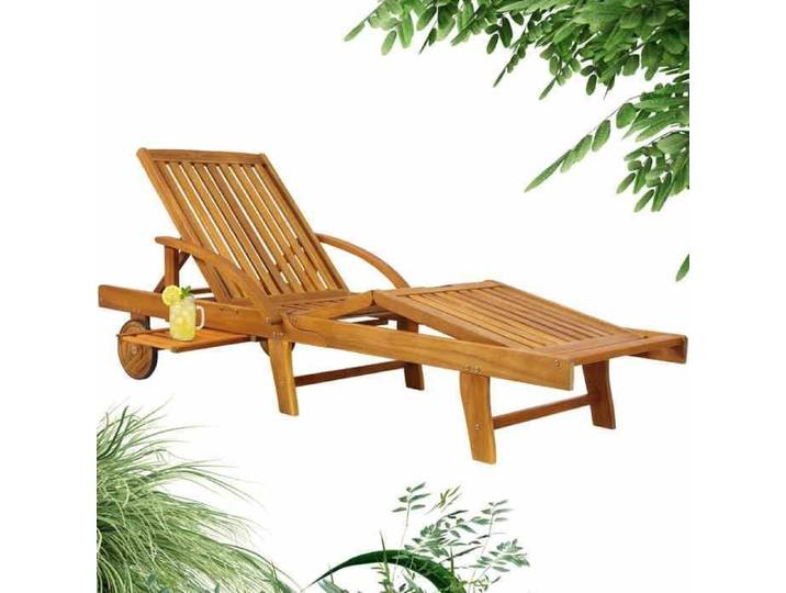 CASARIA® Chaise longue Tami Sun en bois d'acacia transat avec roues pour extérieur jardin terrasse meuble bain de soleil