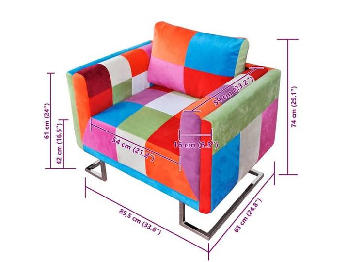 Mode 1 PC Chaise de canapé/Canapé-chaise pour adulte CHEZ YIYI fauteuil RELAX cube avec design de patchwork Chrome Tissu 85 5x63954
