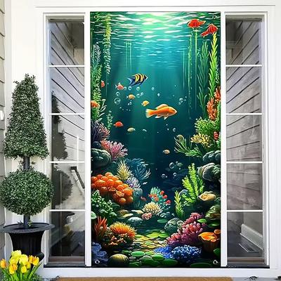 Türbanner mit Unterwasserwelt-Aquarium-Motiv, bunte Meeresfische, Korallenriff-Wanddekoration, Veranda-Dekoration