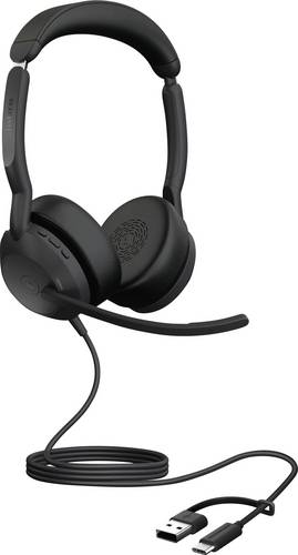 Jabra Evolve2 50 On Ear Headset kabelgebunden Stereo Schwarz Mikrofon-Rauschunterdrückung, Noise Cancelling Headset