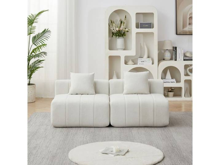 COVREO Canapé modulable 2 places en chenille beige 2 modules carrés 2 coussins 165 cm design piano