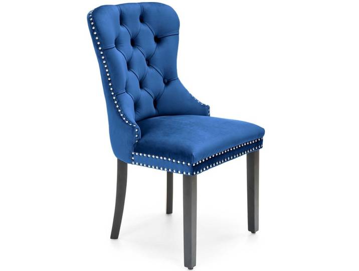 Chaise capitonnée en velours de polyester bleu