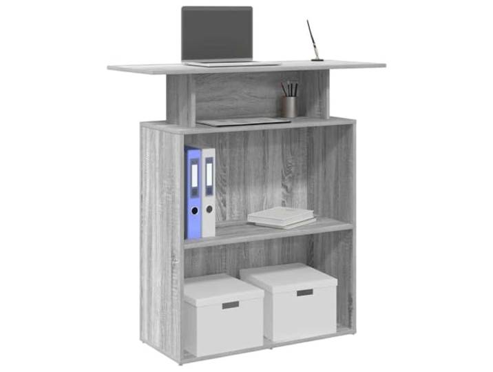 HEFZGDB Empfangstheke Grau Sonoma 100x40x104 cm Holzwerkstoff mit integriertem Tresen und Regal für Büro Lobby professionelle Nutzung langlebig robust