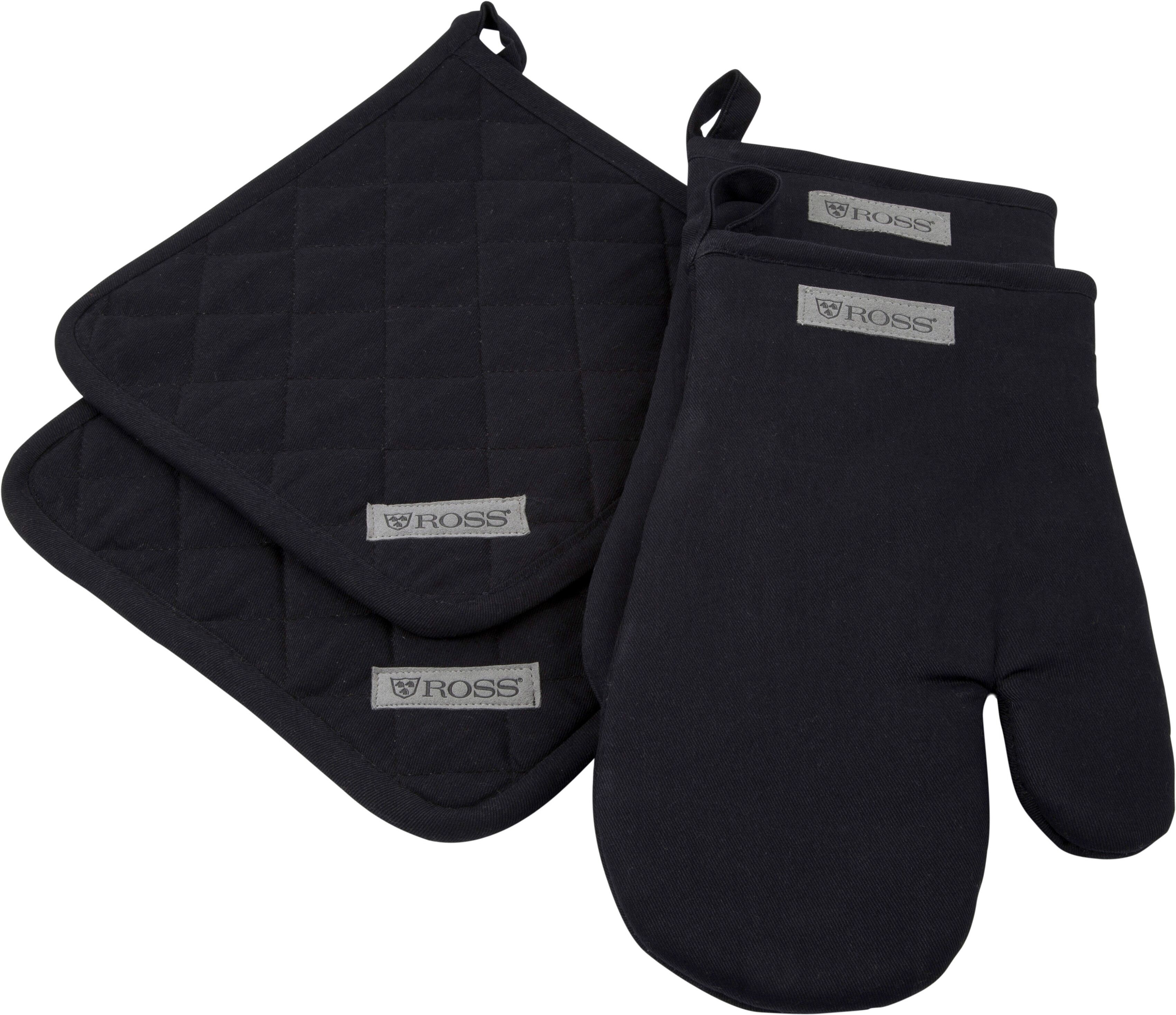 Topflappen ROSS "Exclusiv", schwarz, 100% Baumwolle, Topflappen, Topflappen, 2x Topflappen und 2x Grillhandschuh, 100% Baumwolle schwarz Einheitsgröße