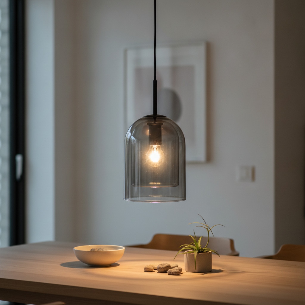 Lyora Hanglamp Velor enkel zwart met glazen elementen