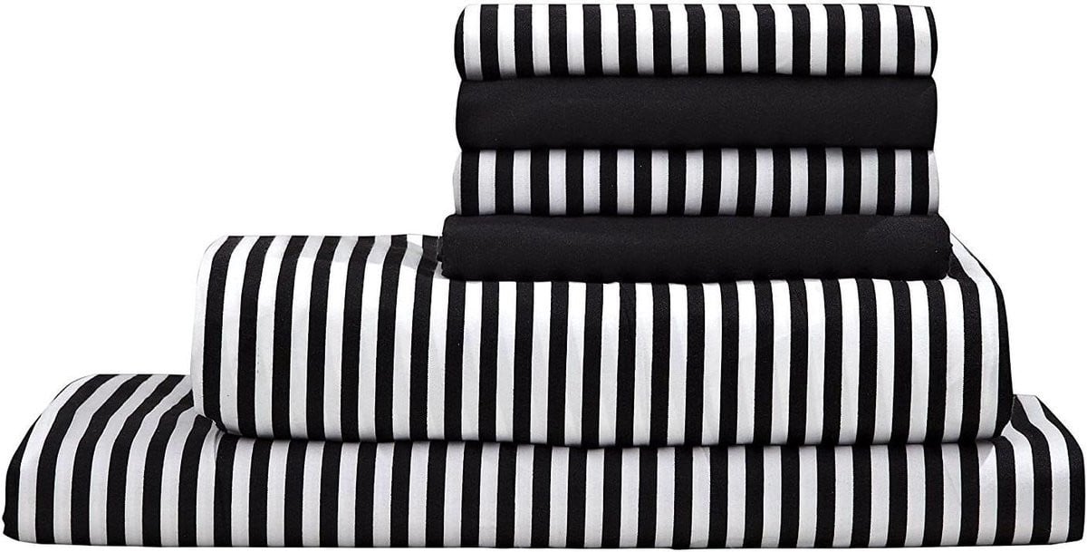 Beddengoed Set Laken en Kussensloop Queen Size Zwart/Wit