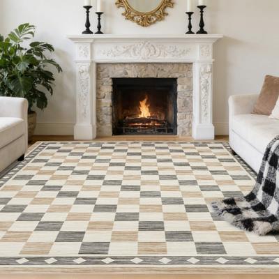 Garvee Checkered Abstract Washable Area Rug, Modern Geometric Carpet for Bedroom