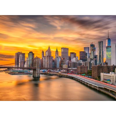 Fototapete PAPERMOON "Manhattan Skyline Sunset", bunt, B:3,5m L:2,6m, Vlies, Tapeten