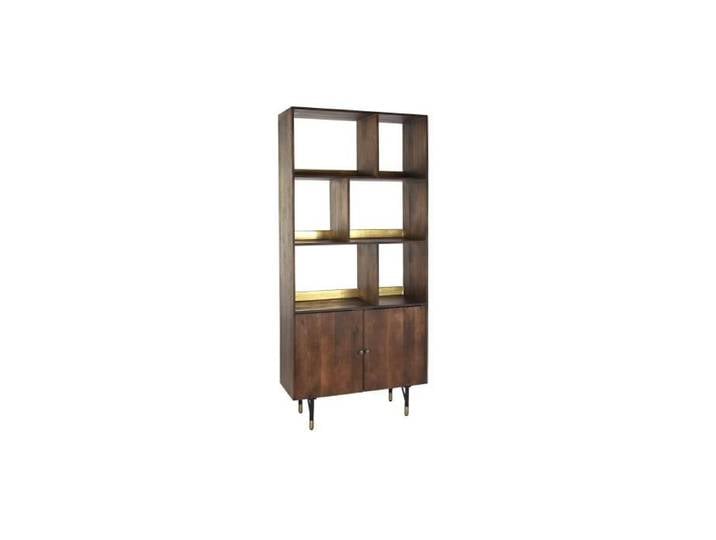 Etagère en manguier et métal PEGANE - Marron foncé - 2 portes - 90x35x200cm