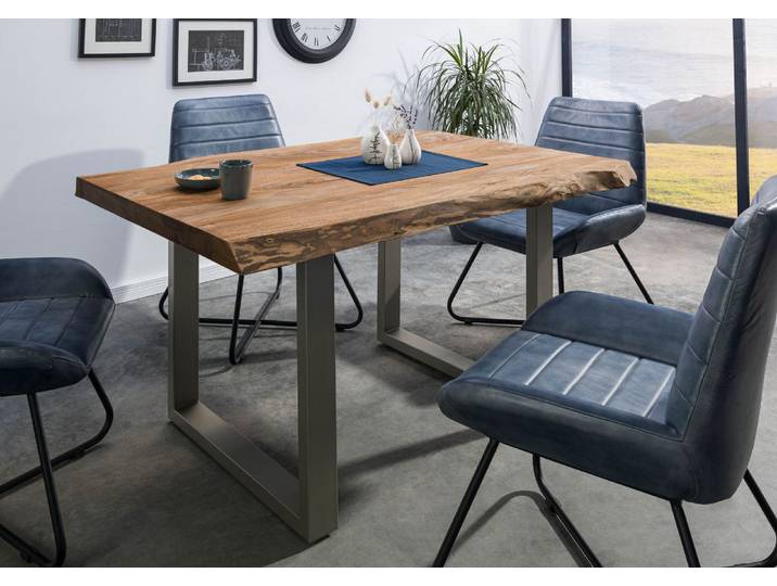 Baumtisch Sheesham 140x90x77 natur gebeizt / U-Beine silber matt FREEFORM 5