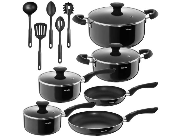 15 pièces, batterie de cuisine, aluminium, antiadhésif, induction noir
