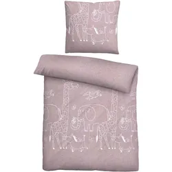 biberna Melange Flanell Bettwäsche 80x80cm, 135x200cm - rosa - 80x80/135x200cm