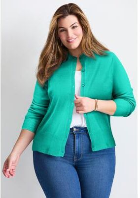 Plus Size Women's Signature Fine Gauge Cardigan by Avenue in Aqua Sea (Size 20)