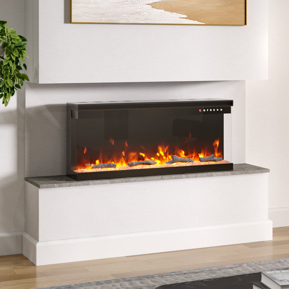 Belfry Heating Flores 50inch Recessed/Freestanding Electric Fireplace Black 44cm H x 101.8cm W x 20cm D