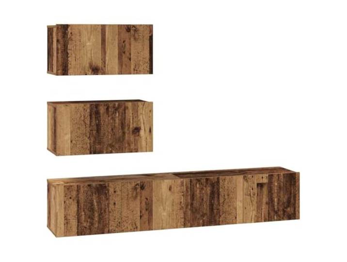 Roanoer TV-Schrank Set Wandmontiert 4-Teilig Altholz-Optik Hängeboard Platzsparendes 4er Lowboard Set aus Holzwerkstoff für Wohnzimmer und Schlafzimmer mit praktischen Scharniertüren.