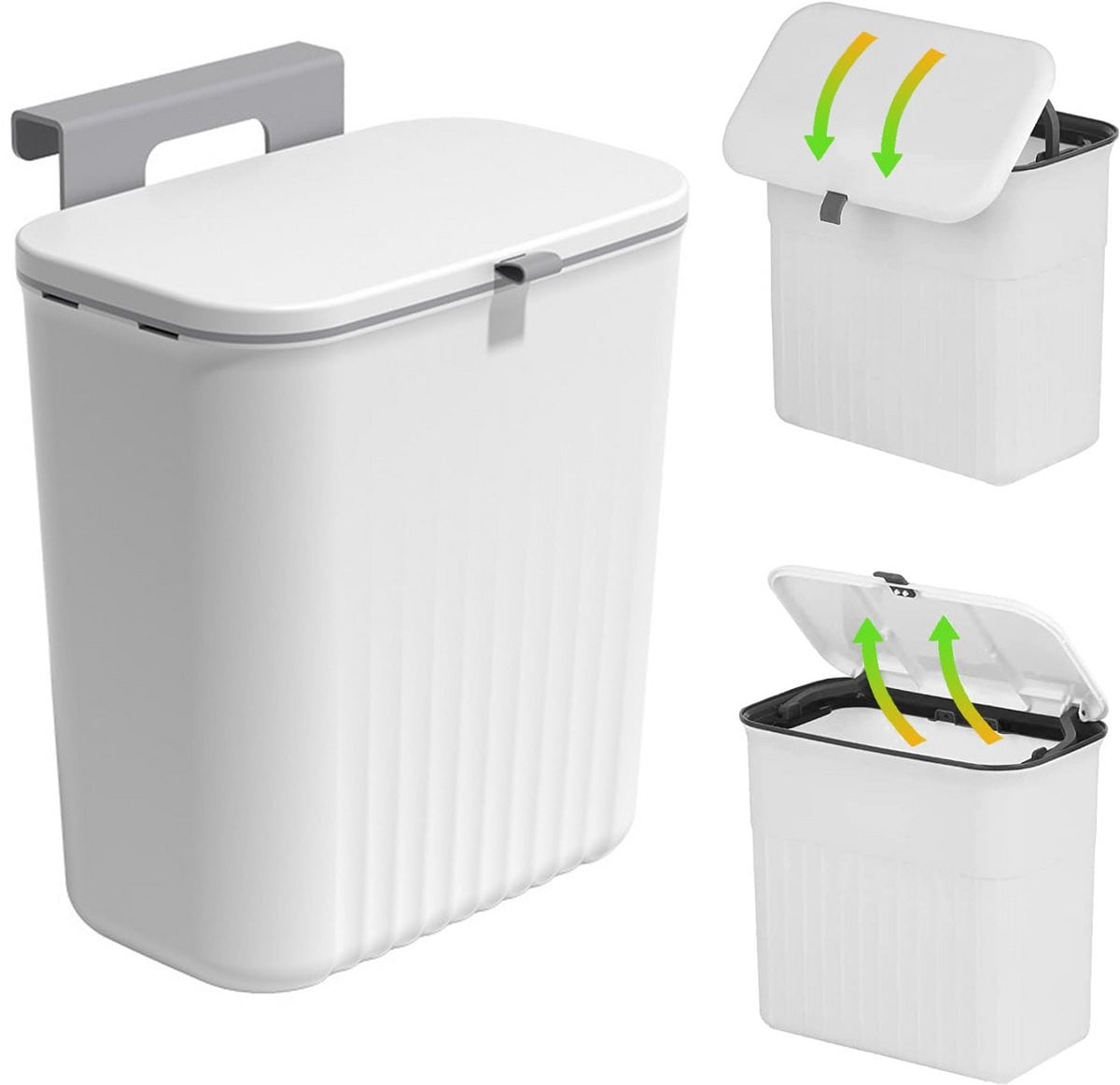 Witte Keuken Prullenbak 9 Liter - Hangend Afvalbak met Deksel voor Kastdeur of Wandmontage