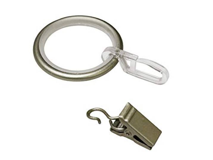 GARDINIA Gardinenringe für Gardinenstangen mit Ø 19 mm, Inklusive Gleiteinlage, Faltenlegehaken und Klammern, Serie Kira, 10 Stück, Metall, Champagner