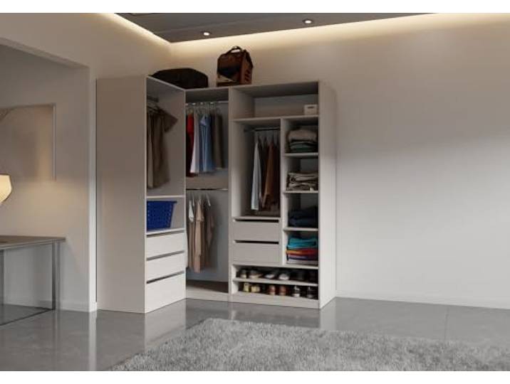 Design Möbel Eck-Kleiderschrank 190 x 111 cm TRES D ohne Türen - großes offenes Schranksystem mit Schubladen & Kleiderstangen Cashmere