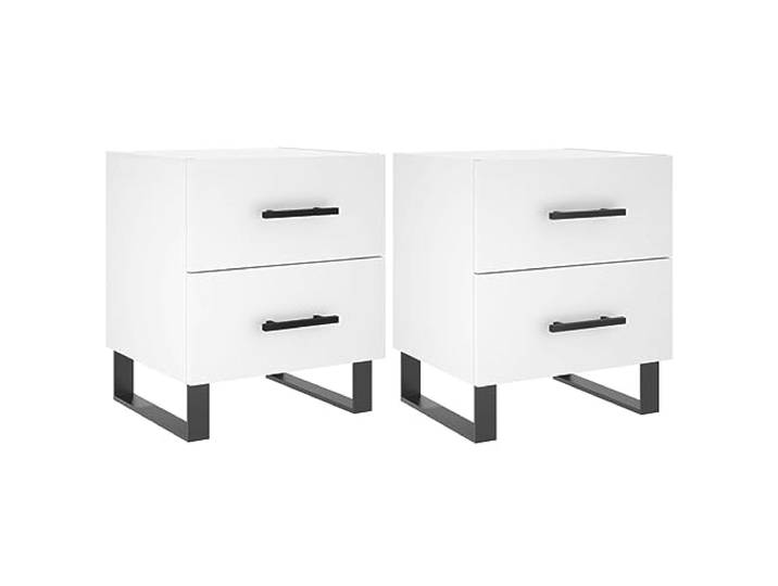 LMTYOENFG 2er Set Nachttische Weiß 40x35x47,5 cm Beistelltische Ideal fürs Schlafzimmer: Schubladen für persönliche Dinge, robuste Eisenfüße und pflegeleichte Oberfläche.