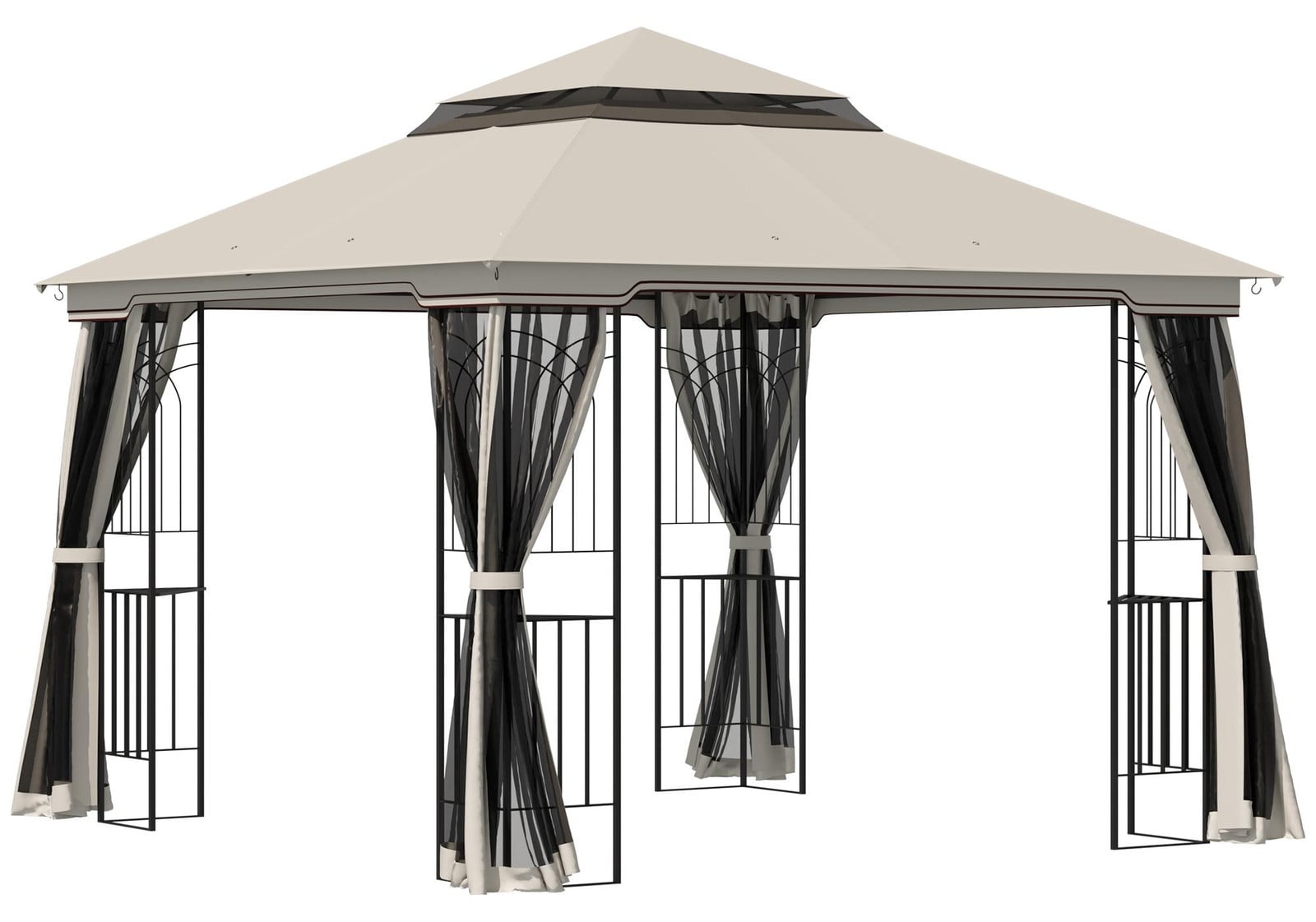 Outsunny Tuinpaviljoen met dubbel dak, 3x3 meter, beige