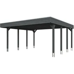Skan Holz Friesland - Flachdach Doppelcarport Profil - Breite 557 cm Nadelholz Gr. 1 - 557 x 555 cm Aluminium Dachplatten mit Trapezprofil (unbehandelt) schiefergrau Holzcarport