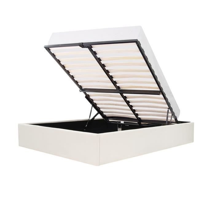 Erwachsenenbett 160 x 200 cm + Aufbewahrungsbox - Grau-Beiger Stoff - ECLIPSE