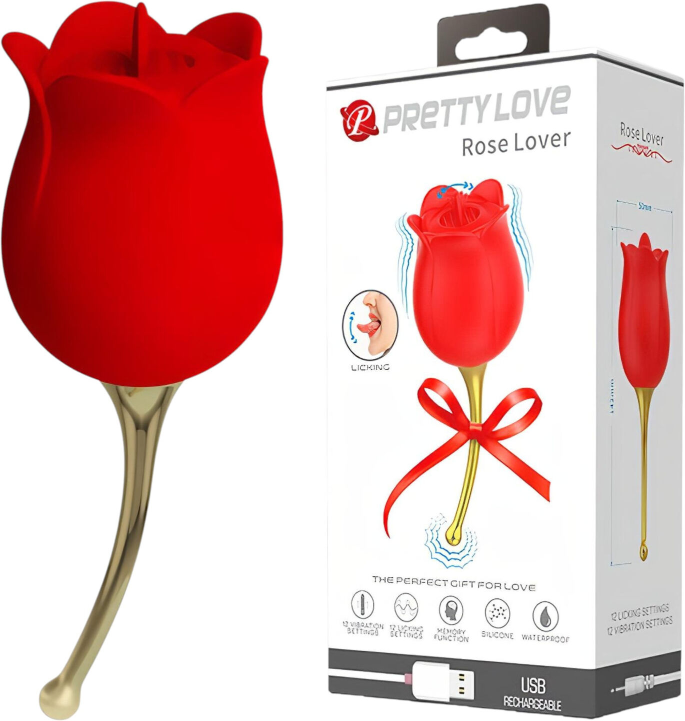 Pretty Love Rose Lover - Tongue 2in1 Clitoral Vibrator (Red)
