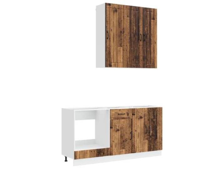 fsahslih Küchenzeile Lucca 5-teilig Küchenschrank Set Altholz Modulares Küchenschrank Set aus Holzwerkstoff mit Wandmontage für optimale Raumnutzung in Küche und Essbereich.