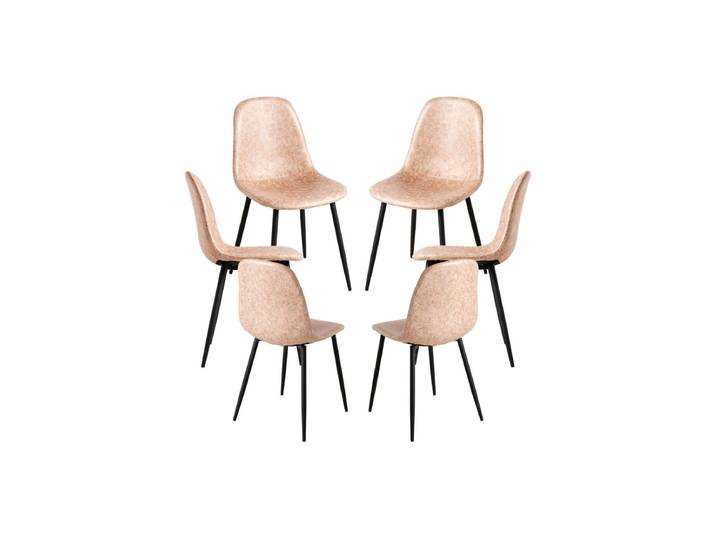 6er Set Black Teok Kunstleder Stühle - Beige Vintage